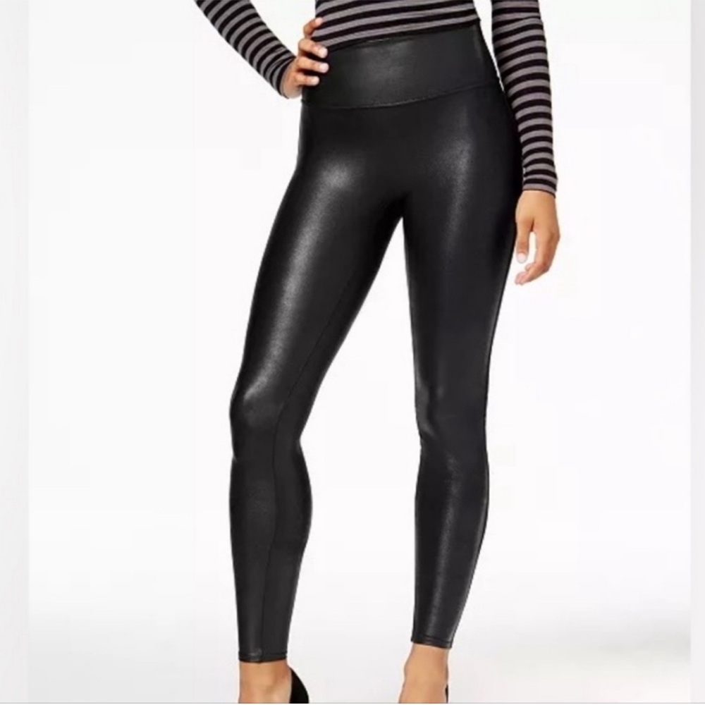 Spanx Don’t Faux-Get Leather Glossy Faux Leather Black Leggings Small